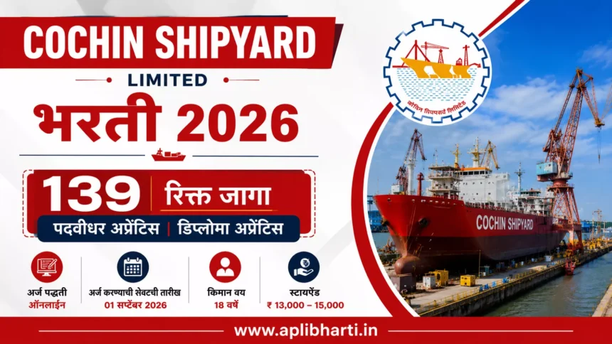 Cochin Shipyard Bharti 2026 for 139 Graduate and Diploma Apprentice posts